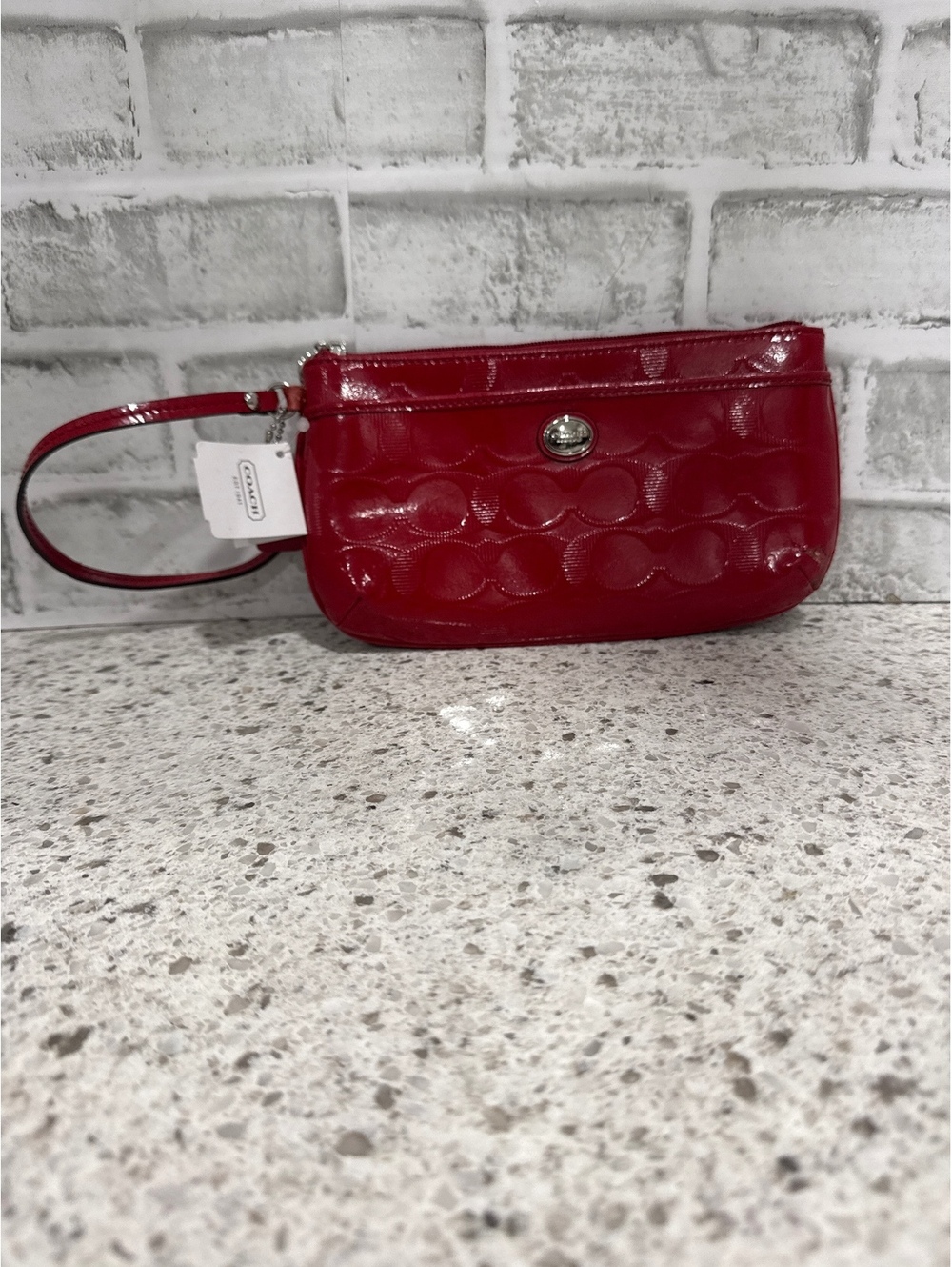 Coach Signature Red Patent Leather Wristlet, NWT